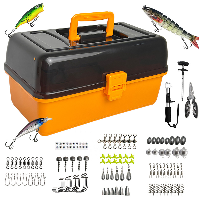 Fishing Lure Accessories - 大型4層アウトドアフィッシングソフトベイトリードヘッドフック547点セットアクセサリールアーベイトオレンジタックルボックス